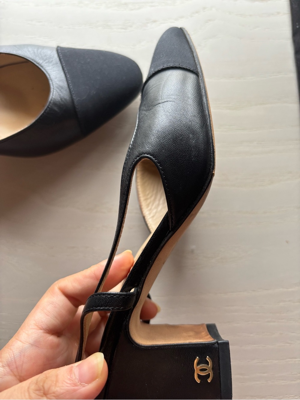CHANEL Black Leather & Fabric Slingback Mules - Picture 3 of 7